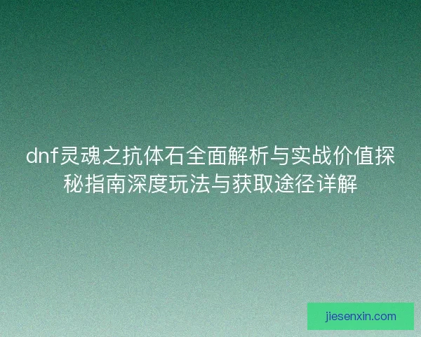 dnf灵魂之抗体石全面解析与实战价值探秘指南深度玩法与获取途径详解